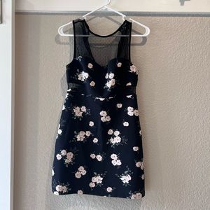 Express floral mesh cutout mini dress
